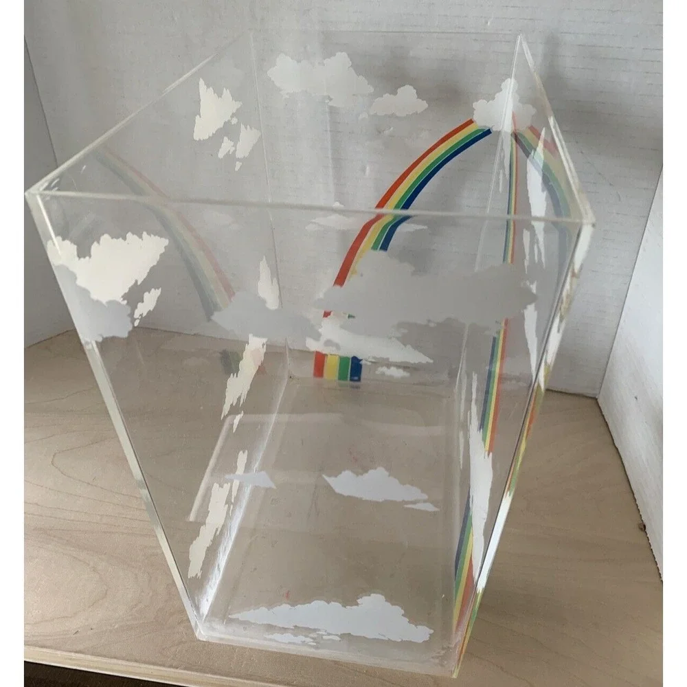 Vintage late 70s/early 80s Rainbow Clouds Lucite Acrylic Waste Bin Trash Can